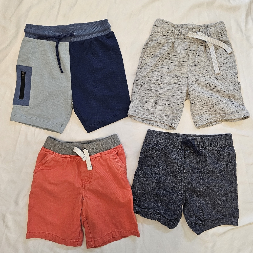 Set Of 4 Pairs Of Kids Casual Shorts- Blue Orange Gray - Size 3/4 And 4